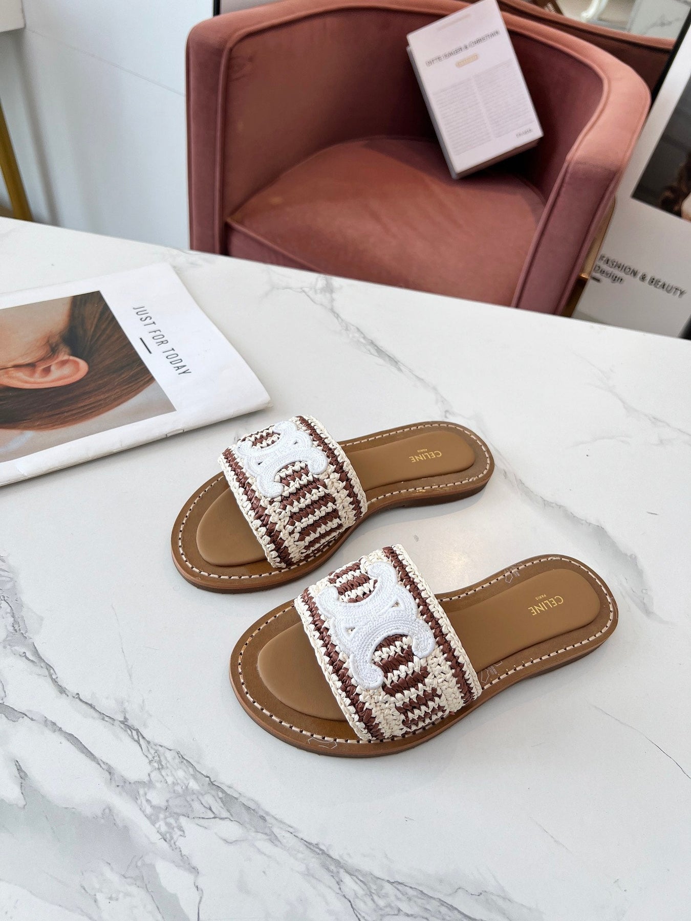 LYMPIA MULE WHITE MIX BROWN RAFFIA