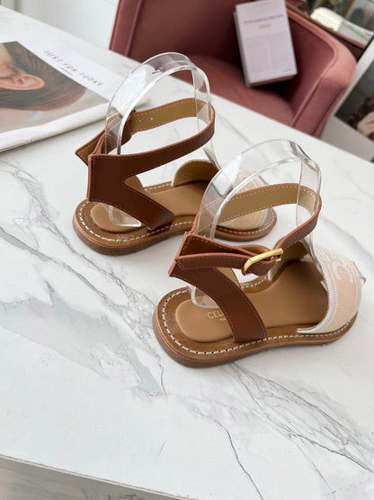 LYMPIA SANDAL IN BISQUE BEIGE MIX WHITE TRIOMPHE JACQUARD CANVAS & CALFSKIN