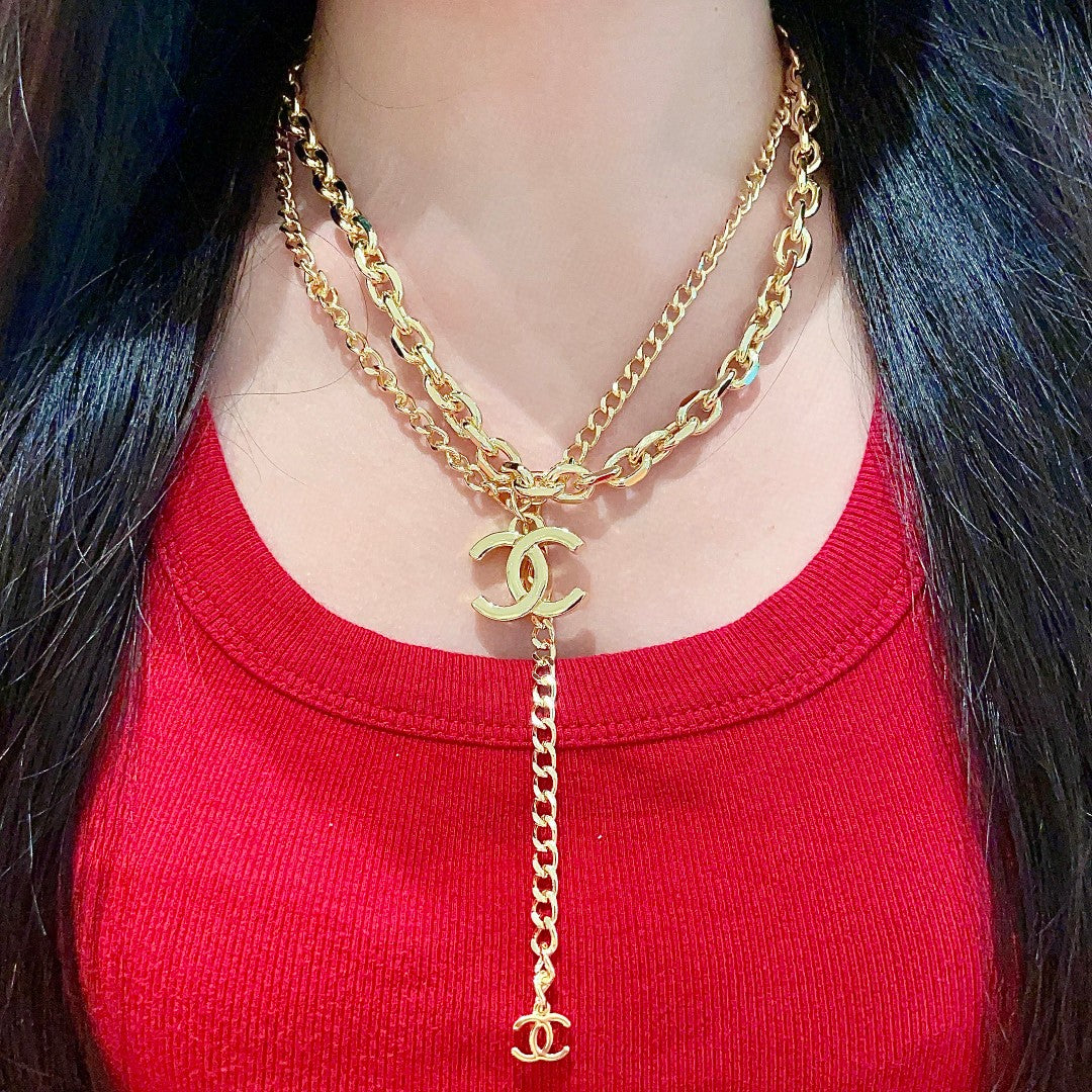 DOUBLE C NECKLACE DOUBLE CHAIN IN GOLD PLATING