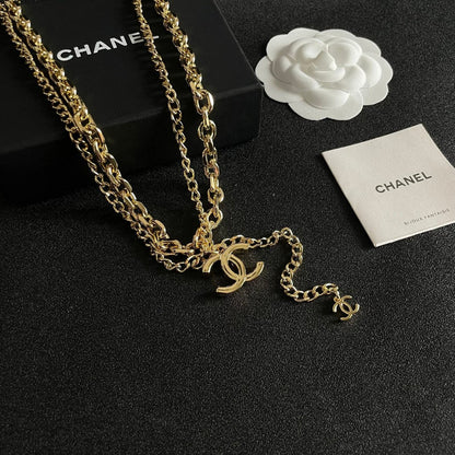 DOUBLE C NECKLACE DOUBLE CHAIN IN GOLD PLATING
