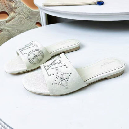 FLAT SLIDE IN WHITE LAMBSKIN WITH RHINSTONES