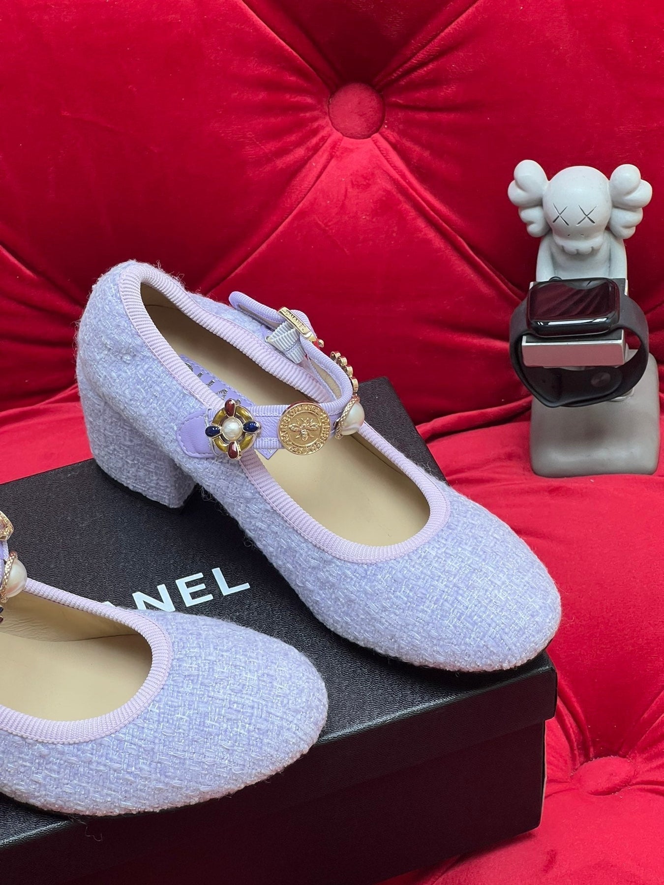 HIGH MARY JANE SHOES LIGHT BLUE WOOL TWEED