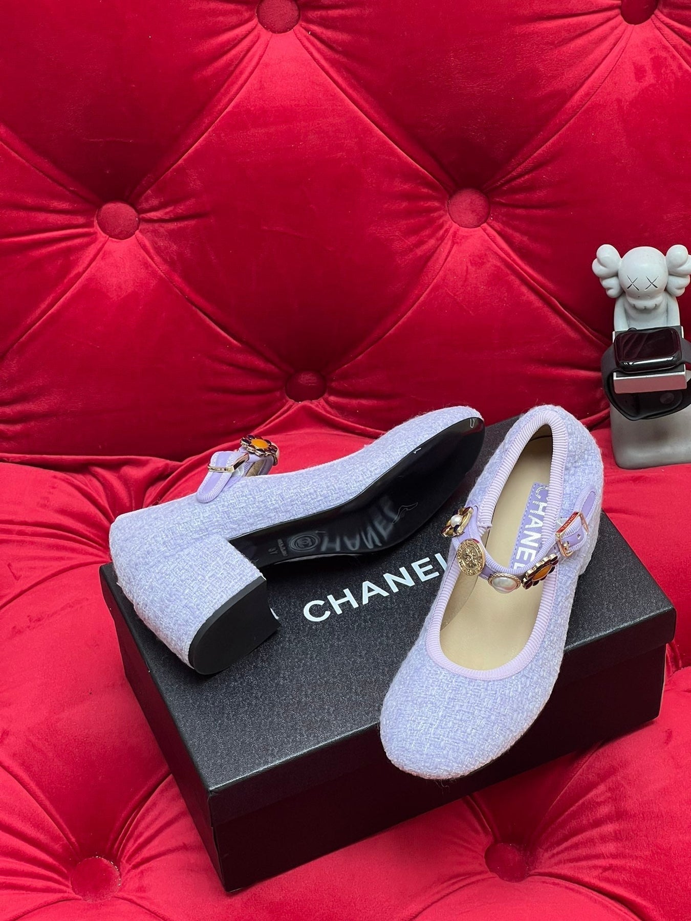 HIGH MARY JANE SHOES LIGHT BLUE WOOL TWEED