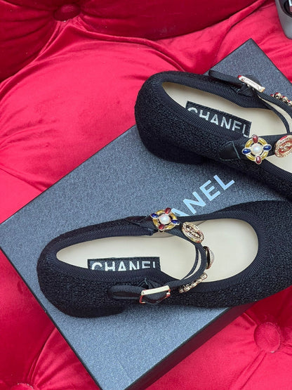 HIGH MARY JANE SHOES BLACK WOOL TWEED