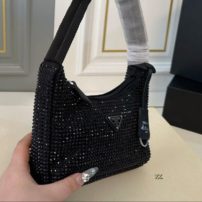 RE-EDITION HOBO SHOULDER BAG 21 IN BLACK STUDDED RE-NYLON