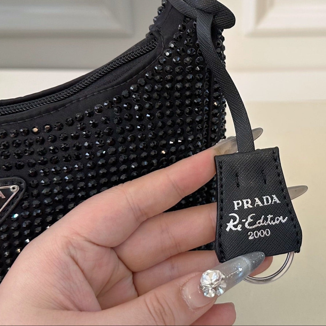 RE-EDITION HOBO SHOULDER BAG 21 IN BLACK STUDDED RE-NYLON