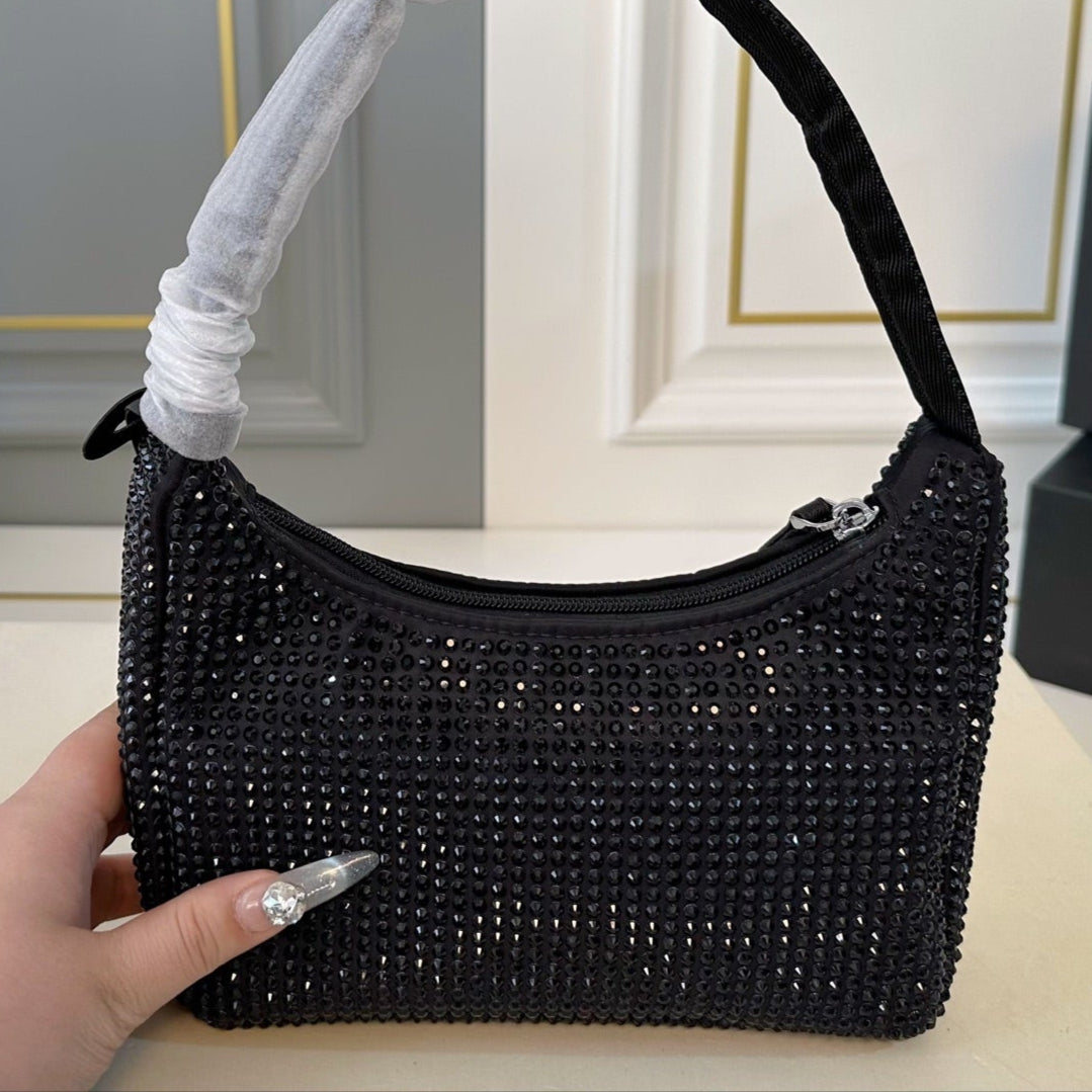 RE-EDITION HOBO SHOULDER BAG 21 IN BLACK STUDDED RE-NYLON