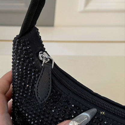 RE-EDITION HOBO SHOULDER BAG 21 IN BLACK STUDDED RE-NYLON