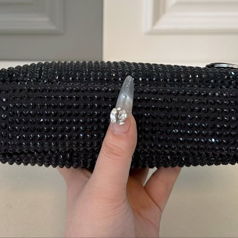 RE-EDITION HOBO SHOULDER BAG 21 IN BLACK STUDDED RE-NYLON