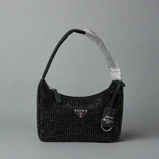 RE-EDITION HOBO SHOULDER BAG 21 IN BLACK STUDDED RE-NYLON