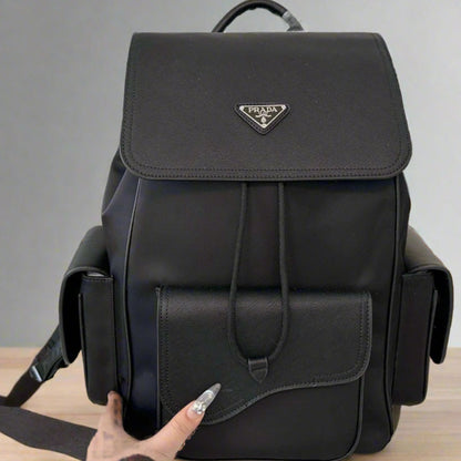 FRONT POCKET BACKPACK 42 IN BLACK CALFSKIN