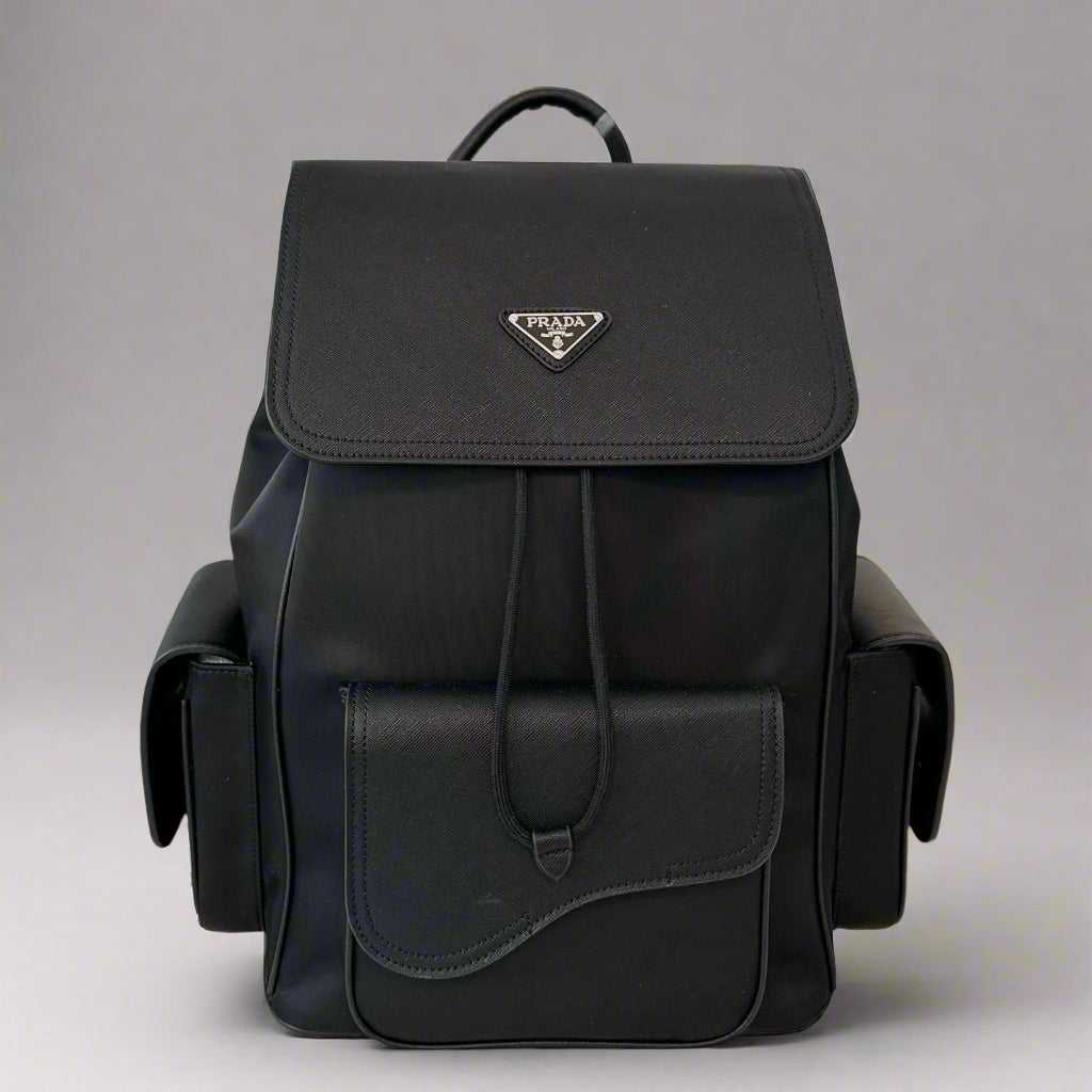 FRONT POCKET BACKPACK 42 IN BLACK CALFSKIN