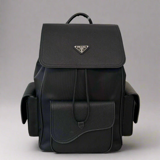 FRONT POCKET BACKPACK 42 IN BLACK CALFSKIN