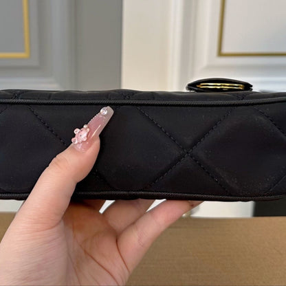 QUILTED HOBO SHOULDER BAG 22 IN BLACK RE-NYLON GOLD HARDWARE