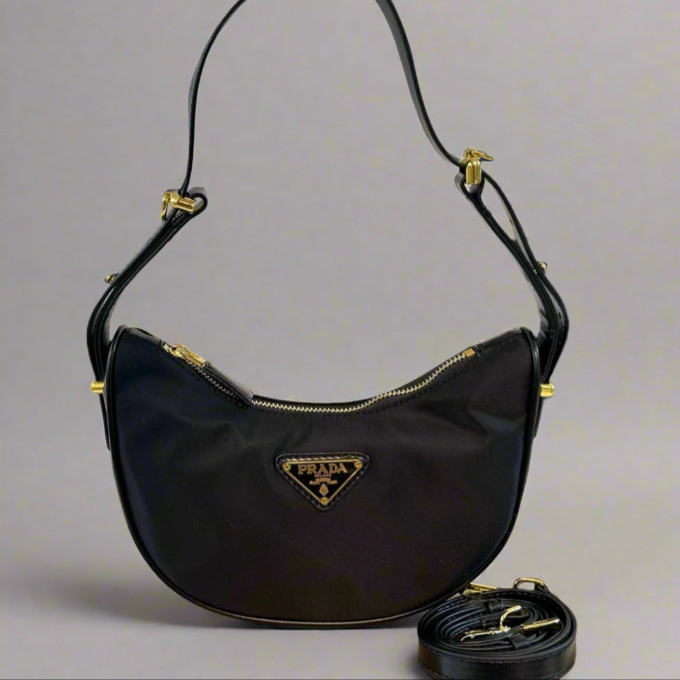 ARQUÉ SHOULDER BAG 23 IN BLACK RE-NYLON GOLD HARDWARE