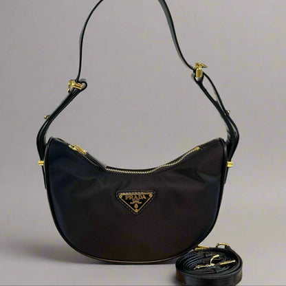 ARQUÉ SHOULDER BAG 23 IN BLACK RE-NYLON GOLD HARDWARE