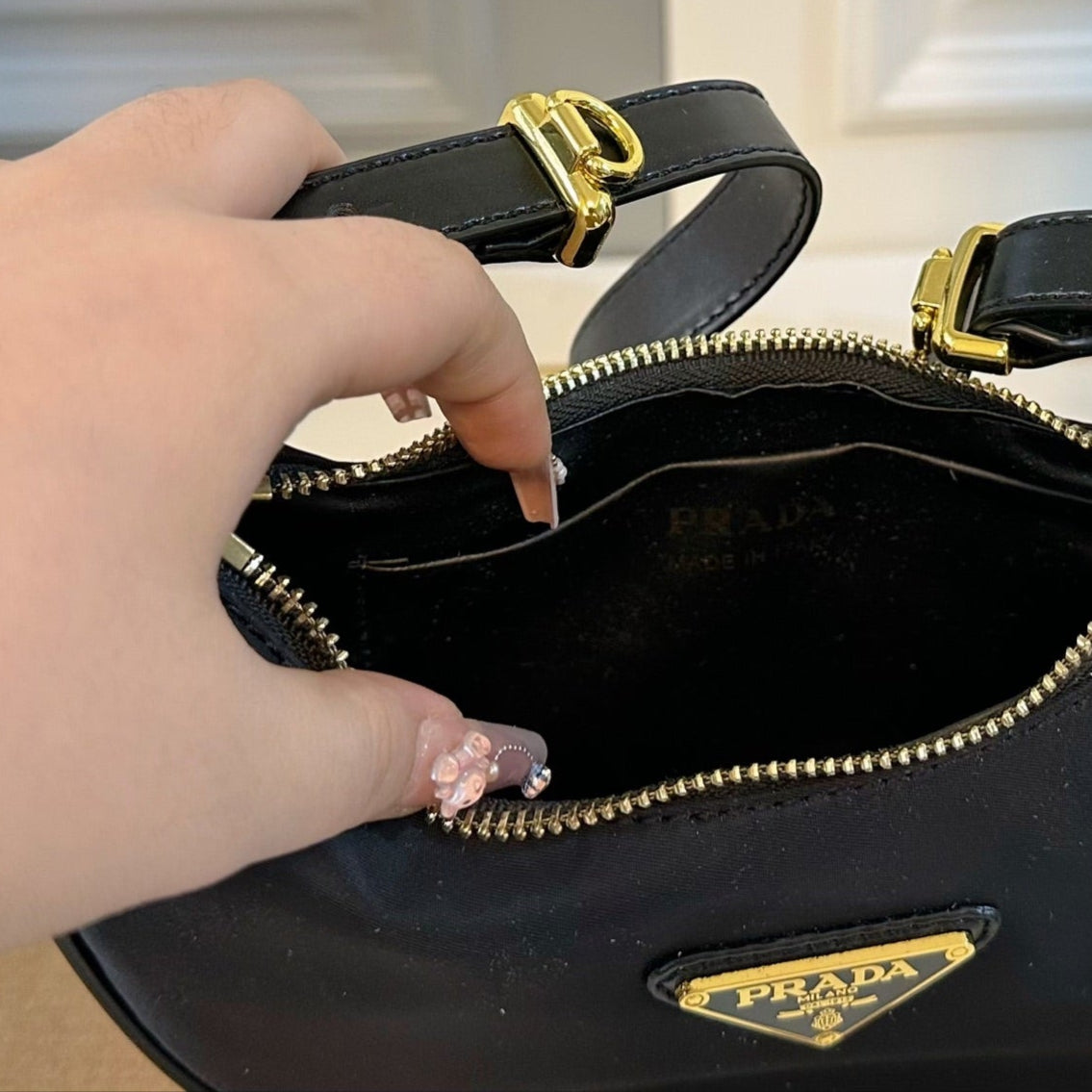 ARQUÉ SHOULDER BAG 23 IN BLACK RE-NYLON GOLD HARDWARE