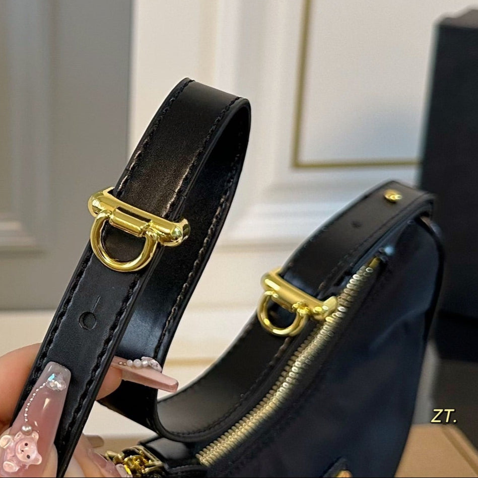 ARQUÉ SHOULDER BAG 23 IN BLACK RE-NYLON GOLD HARDWARE