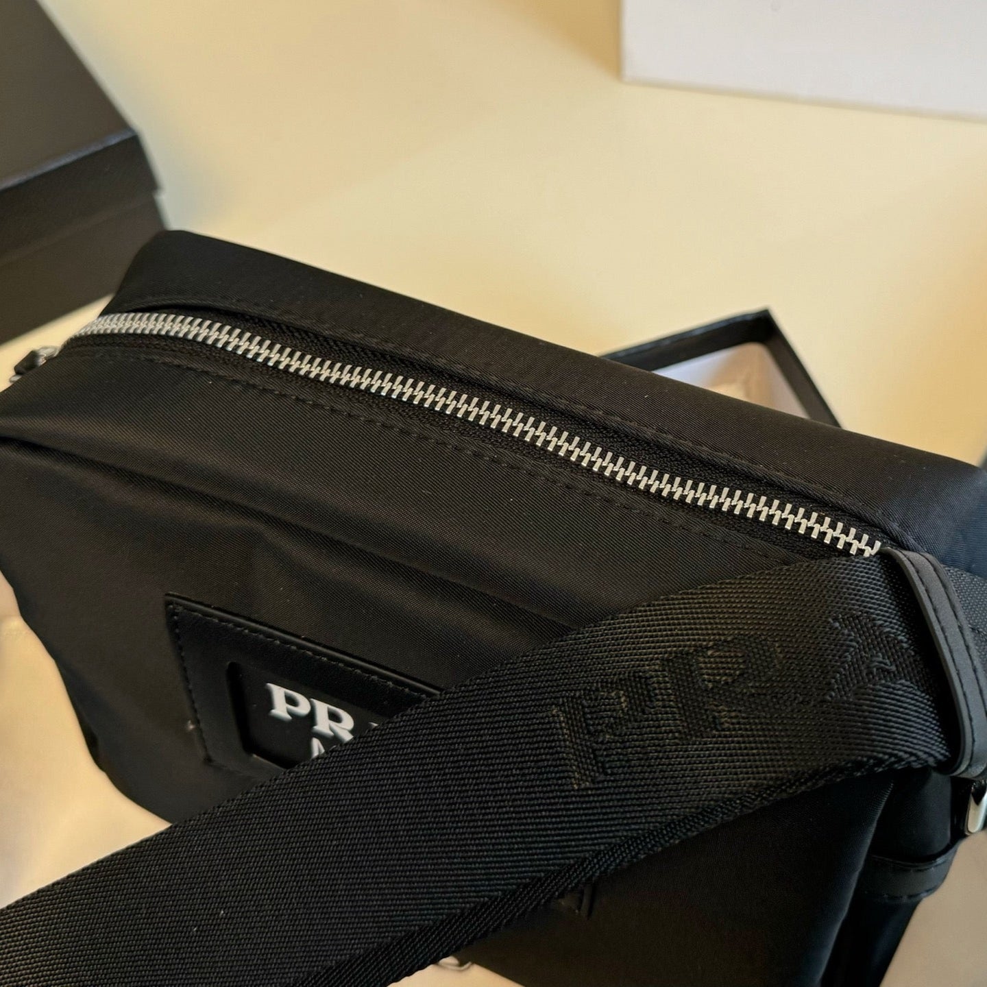 PRA MILANO LOGO CROSSBODY BAG 22 IN BLACK RE-NYLON