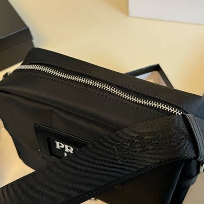 PRA MILANO LOGO CROSSBODY BAG 22 IN BLACK RE-NYLON