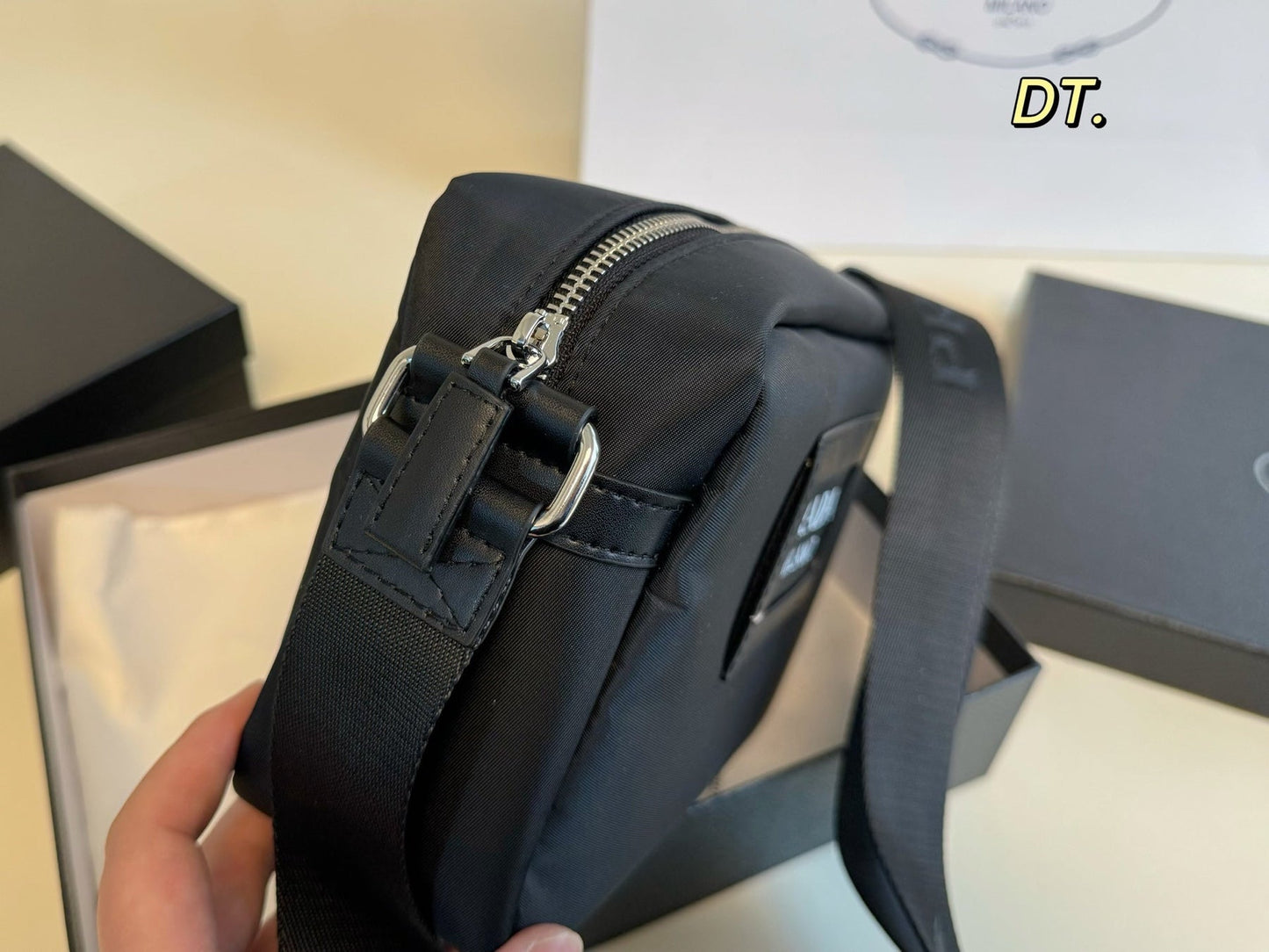 PRA MILANO LOGO CROSSBODY BAG 22 IN BLACK RE-NYLON