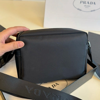 PRA MILANO LOGO CROSSBODY BAG 22 IN BLACK RE-NYLON