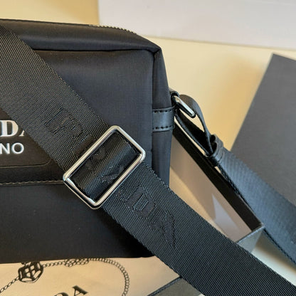 PRA MILANO LOGO CROSSBODY BAG 22 IN BLACK RE-NYLON