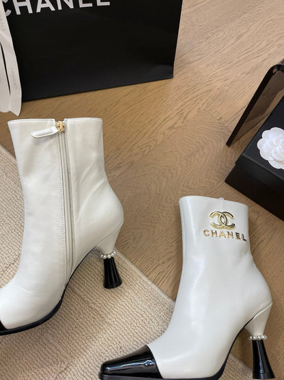 BONGADE BOOTS IN WHITE MIX BLACK CALFSKIN