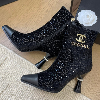 BONGADE BOOTS IN BLACK CALFSKIN AND SEQUINS