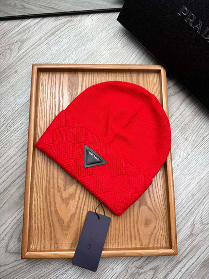 BEANIE HAT IN CHERRY RED WOOL AND RABBIT FUR 436398