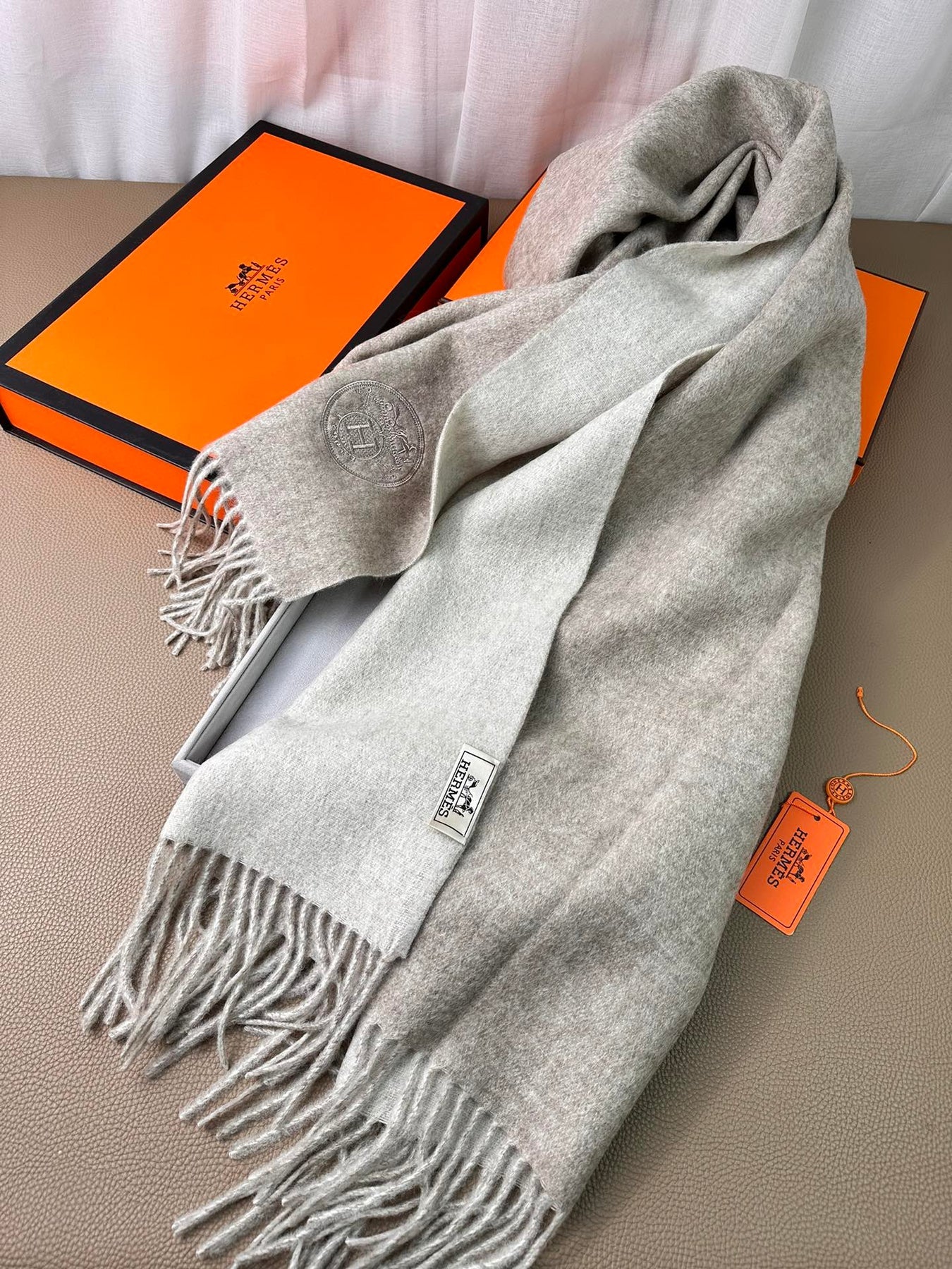 DOUBLE-FACE SCARF 200 CM IN GREY CASHMERE