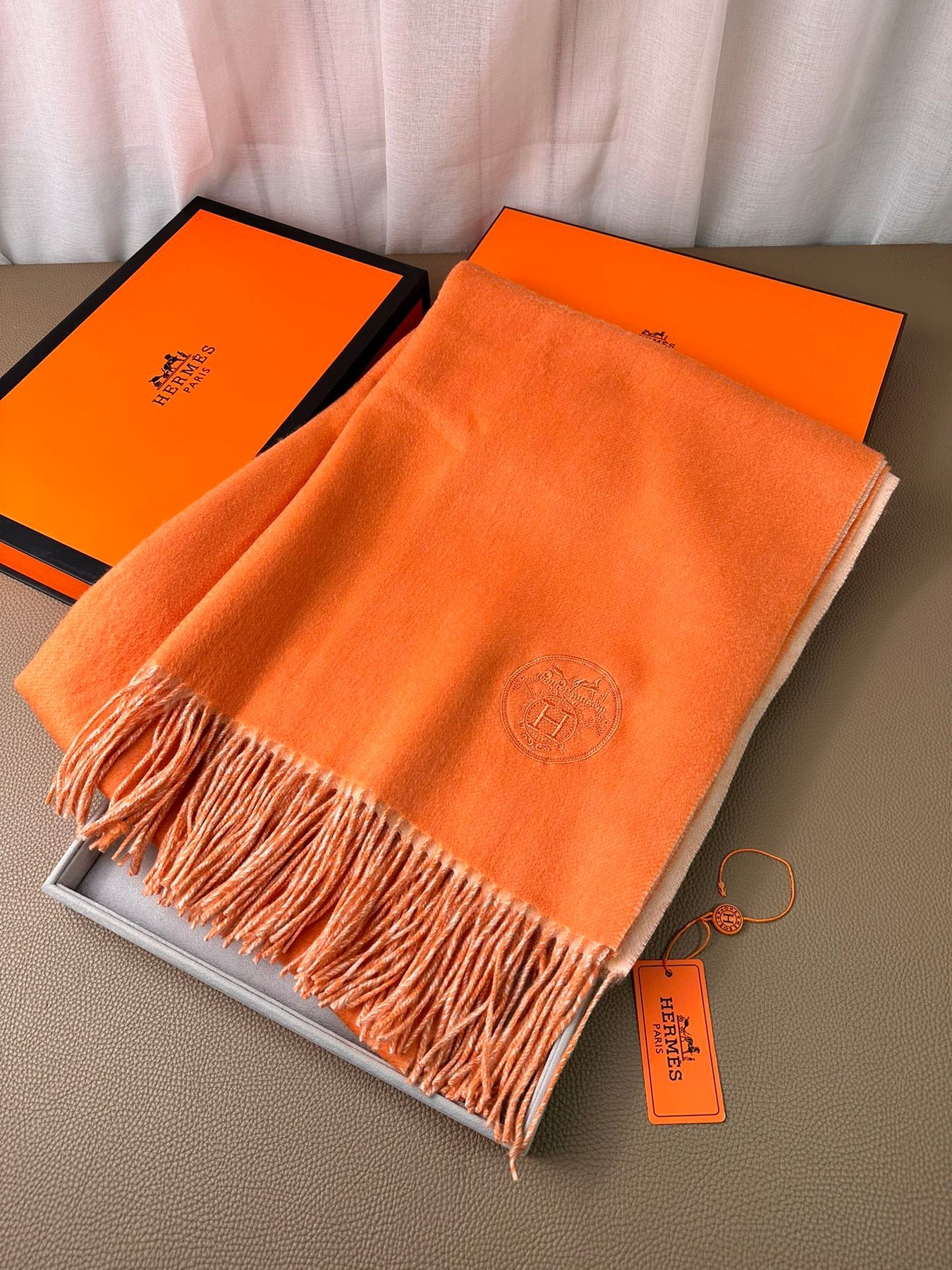 DOUBLE-FACE SCARF 200 CM IN TIGER ORANGE CASHMERE
