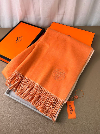 DOUBLE-FACE SCARF 200 CM IN TIGER ORANGE CASHMERE