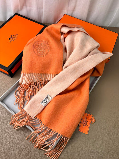 DOUBLE-FACE SCARF 200 CM IN TIGER ORANGE CASHMERE
