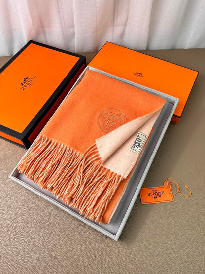 DOUBLE-FACE SCARF 200 CM IN TIGER ORANGE CASHMERE