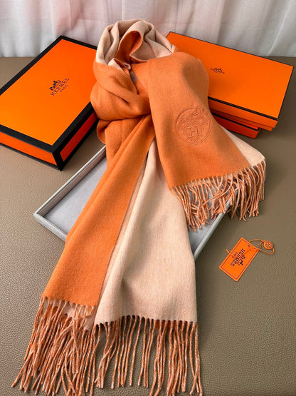 DOUBLE-FACE SCARF 200 CM IN TIGER ORANGE CASHMERE