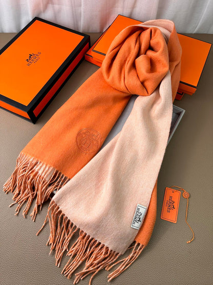 DOUBLE-FACE SCARF 200 CM IN TIGER ORANGE CASHMERE