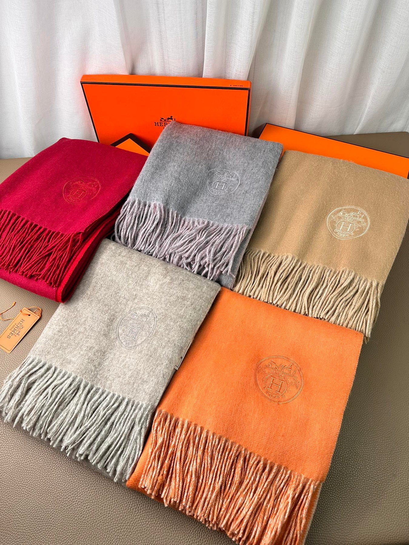 DOUBLE-FACE SCARF 200 CM IN TIGER ORANGE CASHMERE