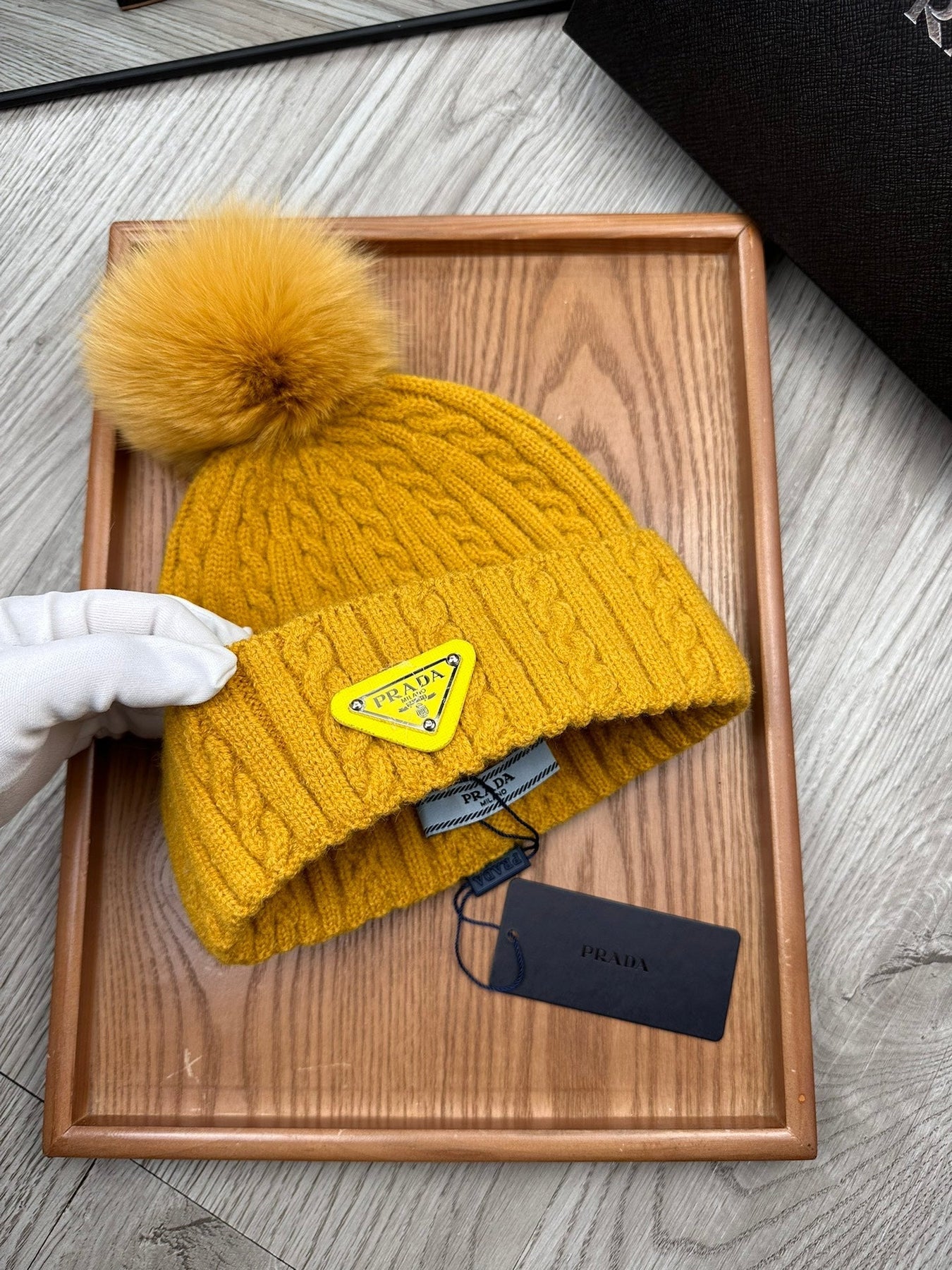 BEANIE HAT IN MUSTARD YELLOW WOOL 352365