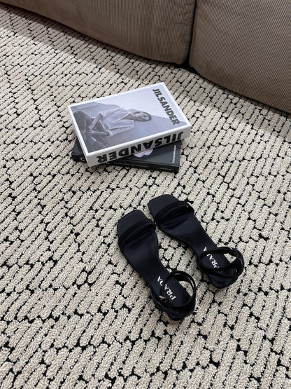 PRA TRIANGLE HEEL SATIN SANDALS BLACK