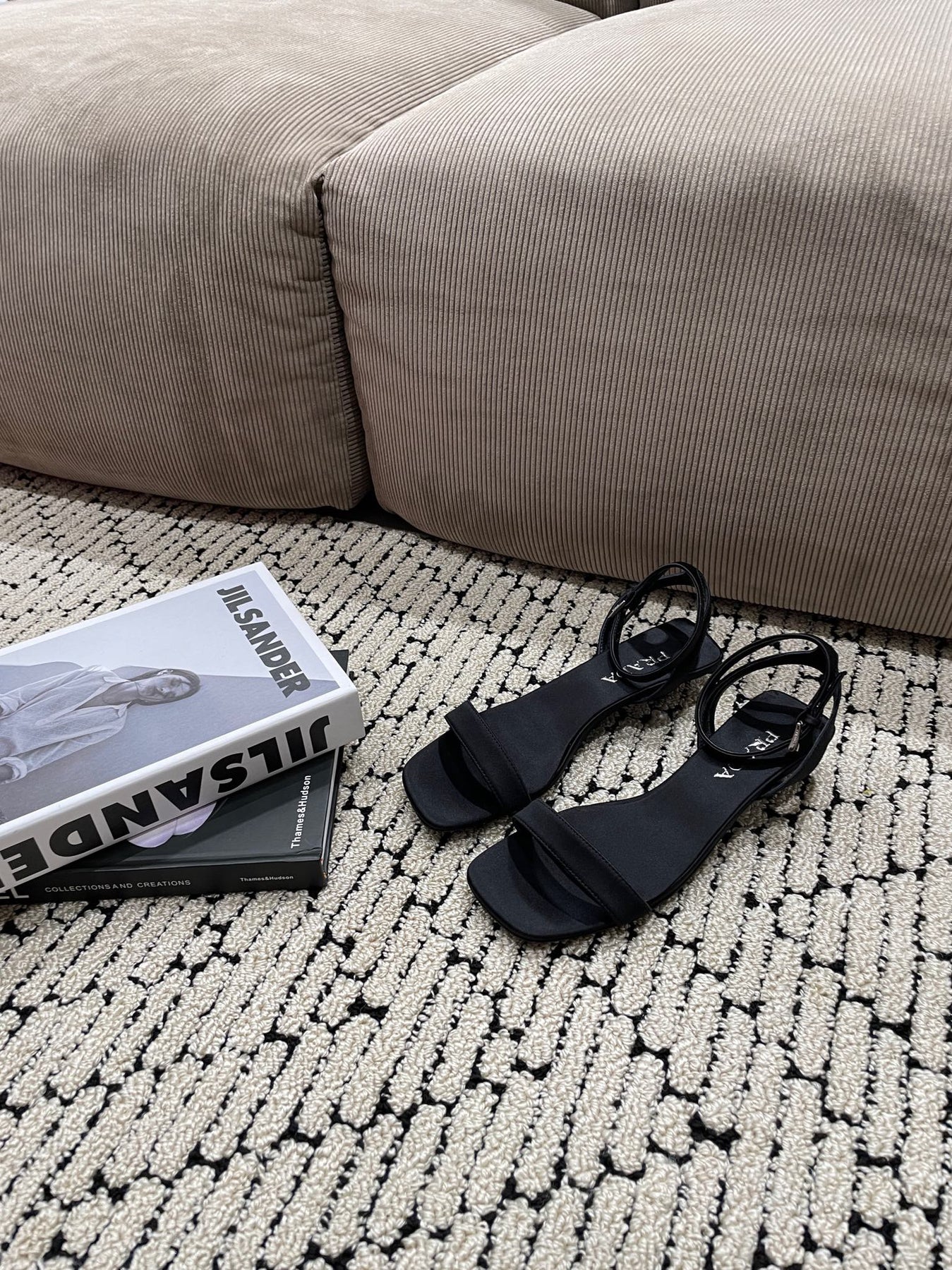 PRA TRIANGLE HEEL SATIN SANDALS BLACK