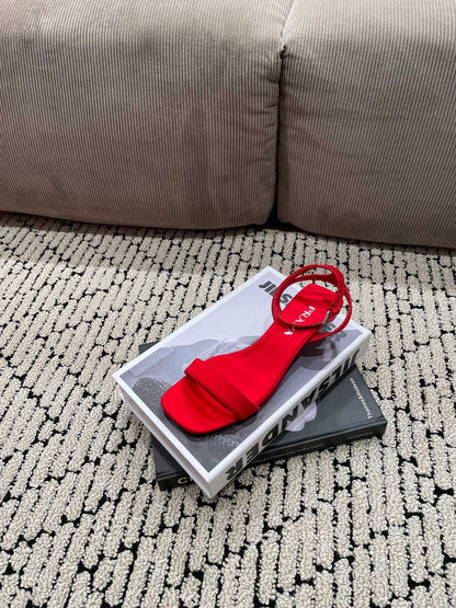 PRA TRIANGLE HEEL SATIN SANDALS CRIMSON