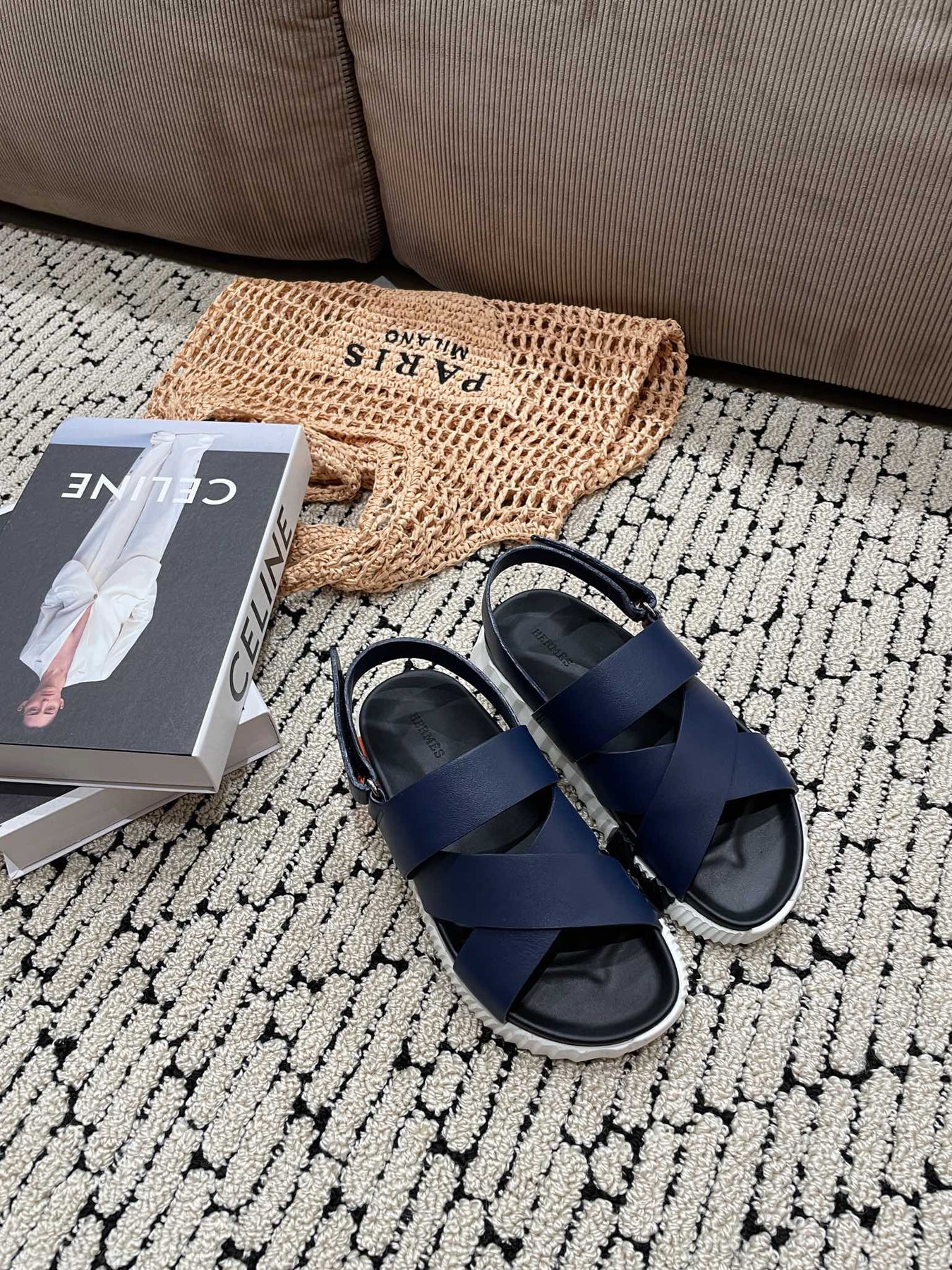 ELECTRIC SANDAL BLACK MIX NAVY CALFSKIN