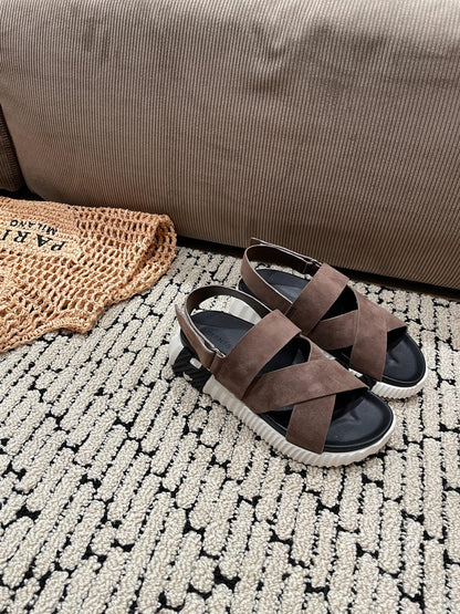 ELECTRIC SANDAL BLACK MIX BROWN SUEDE