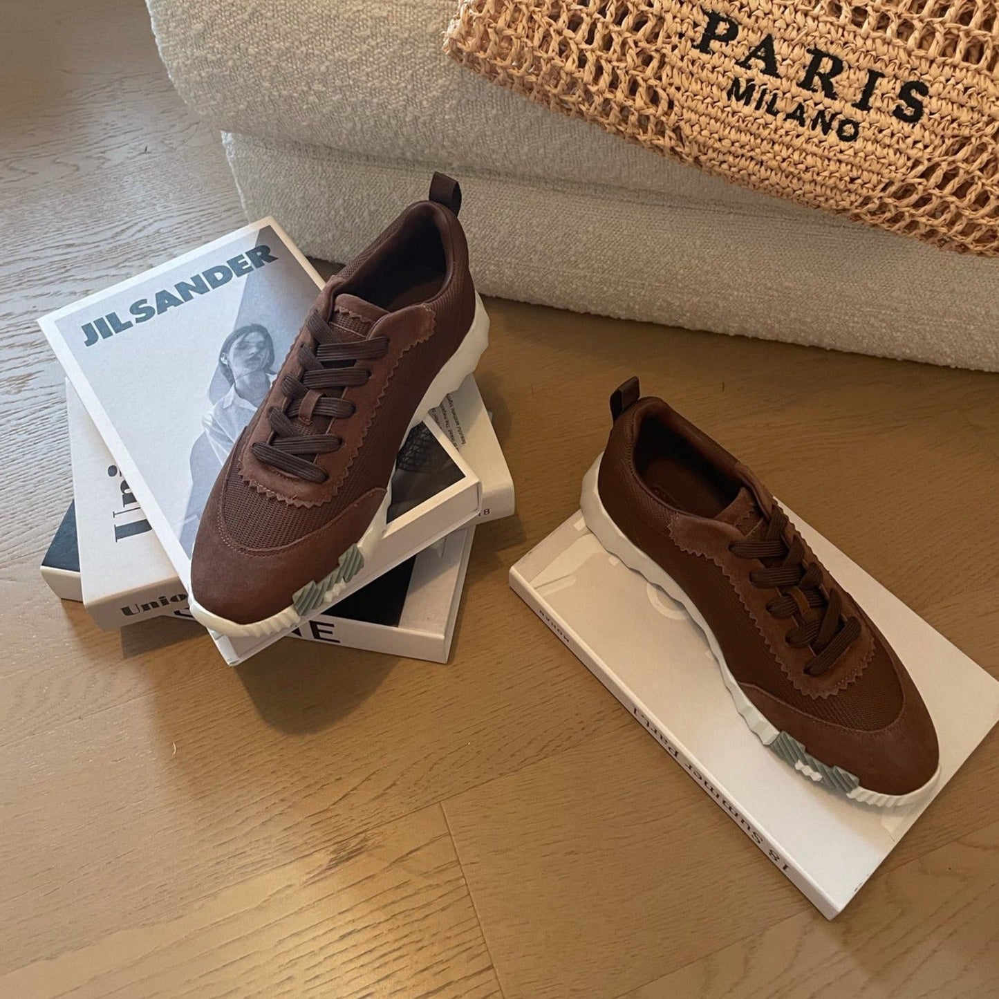 BOUNCING SNEAKERS BROWN CALFSKIN WITH BROWN LACES