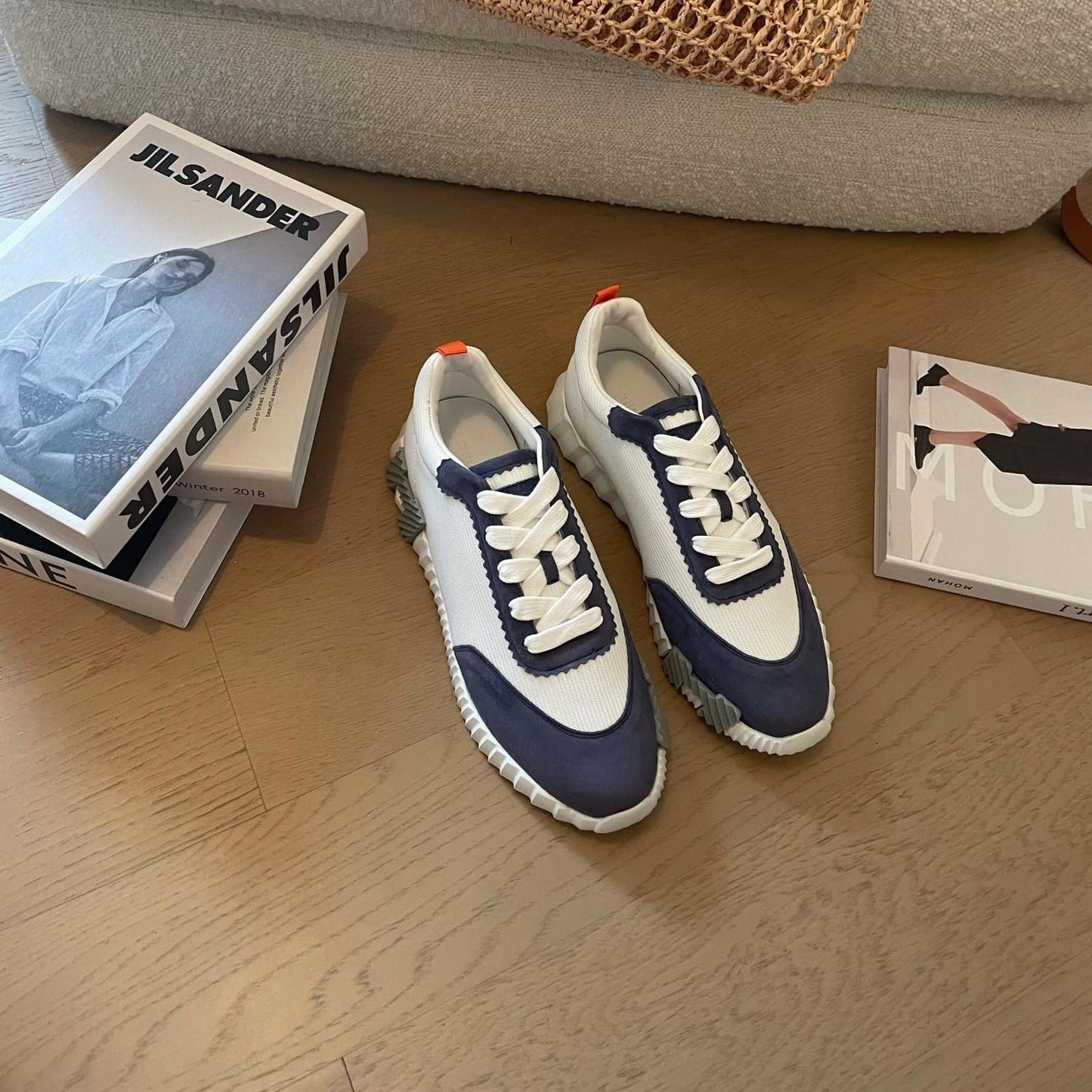 BOUNCING SNEAKERS LIGHT GRAY MIX NAVY CALFSKIN