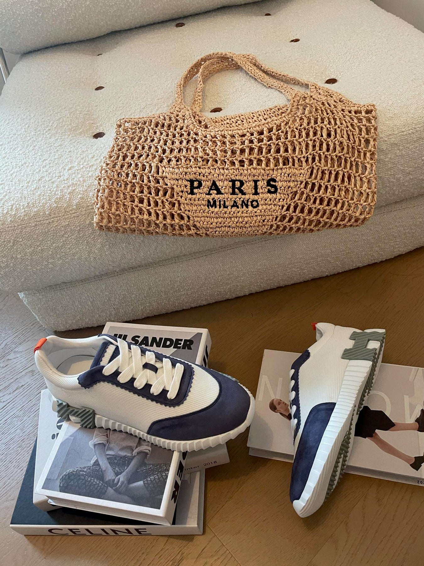 BOUNCING SNEAKERS LIGHT GRAY MIX NAVY CALFSKIN