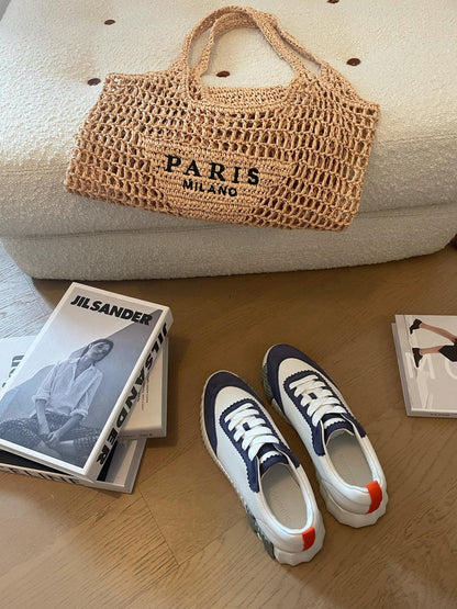 BOUNCING SNEAKERS LIGHT GRAY MIX NAVY CALFSKIN