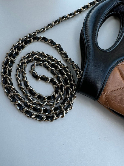 MINI SHOPPING BAG 20 IN BLACK MIX TAWNY BROWN LAMBSKIN GOLD-TONE METAL