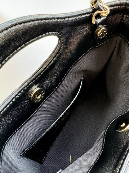 MINI SHOPPING BAG 20 IN BLACK MIX TAWNY BROWN LAMBSKIN GOLD-TONE METAL